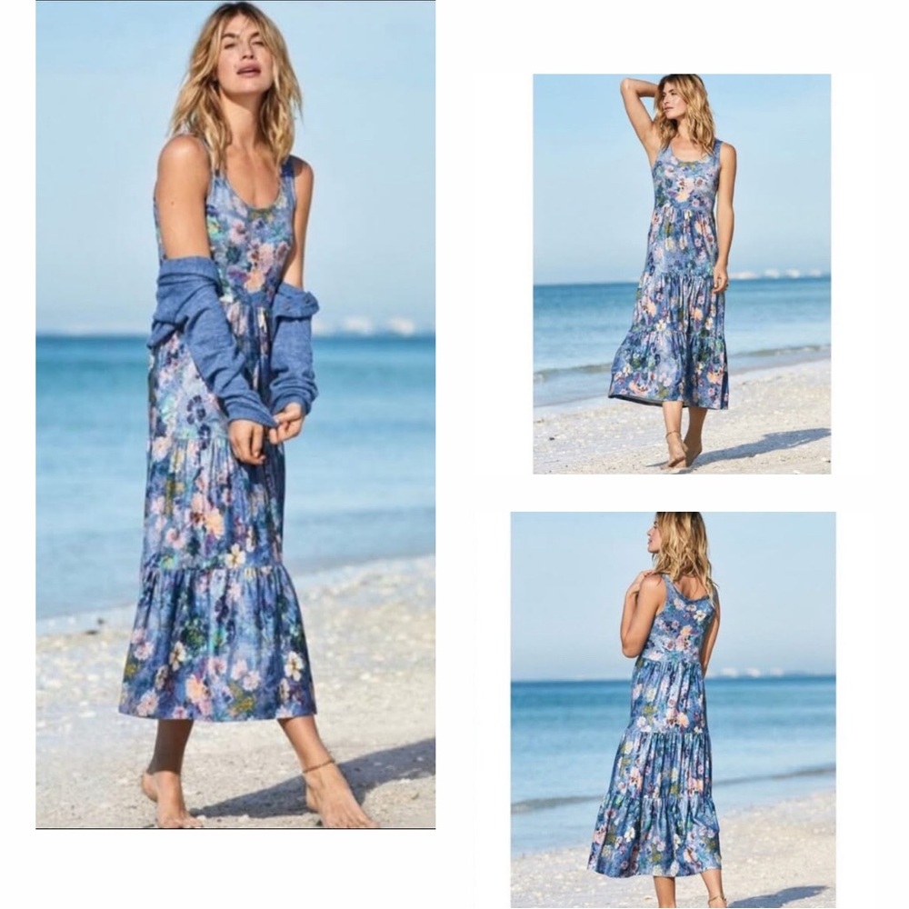 Peruvian Connection Poppy Watercolor Jersey Tiered Skirt Tank Dress Women’s XS
